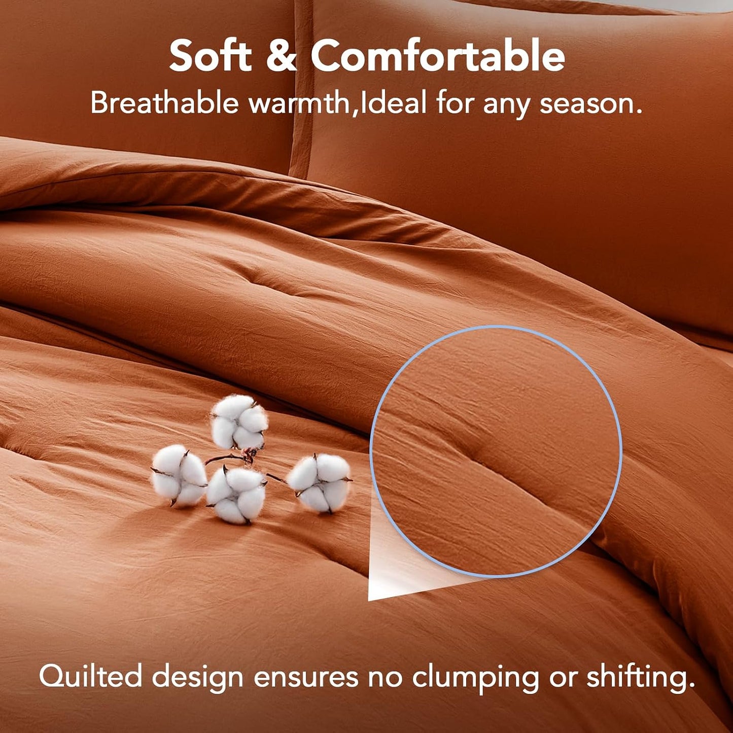 Queen Comforter Set Prewashed Lightweight Quilted Bedding, All Season Breathable down Alternative Solid Terracotta Comforter (90"X90") with 2 Pillowcases