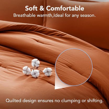 Queen Comforter Set Prewashed Lightweight Quilted Bedding, All Season Breathable down Alternative Solid Terracotta Comforter (90"X90") with 2 Pillowcases