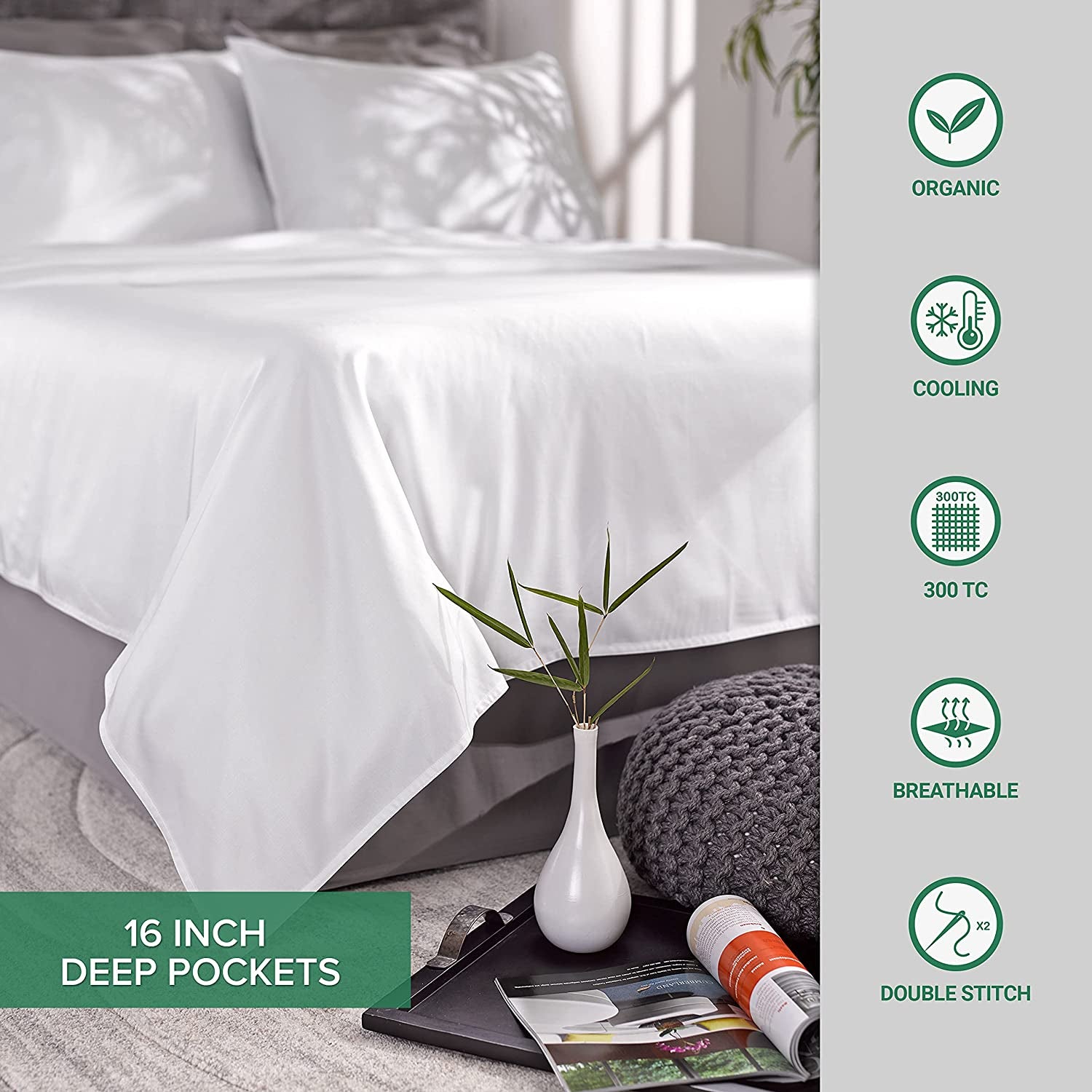 Pure Bamboo Full Sheets, Genuine 100% Organic Viscose Derived from Bamboo Bed Sheet Set, Luxuriously Soft & Cooling, Double Stitching, 2 Year Quality Promise (Full, White)