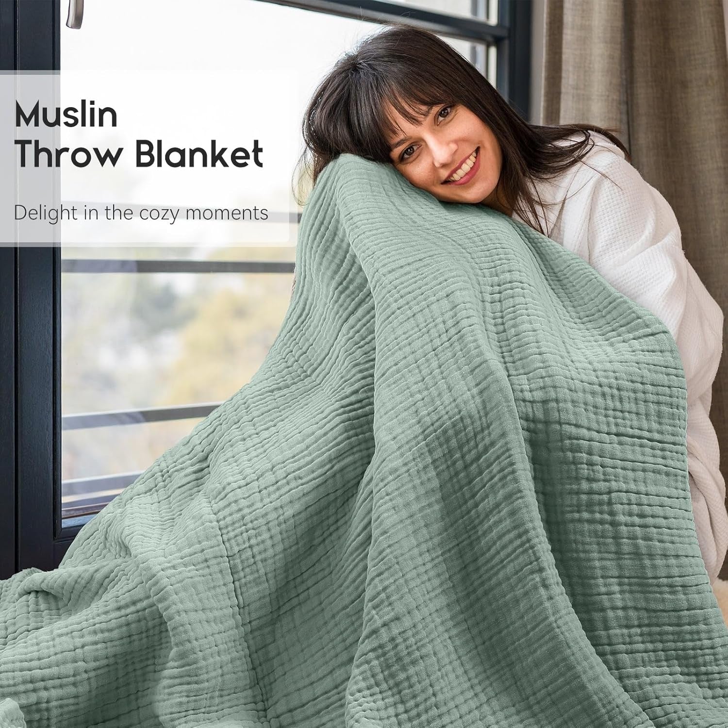 Muslin Blanket 100% Organic Cotton Throw Large 50" X 60" for Bed Couch Summer Gauze Blanket for Adults Lightweight and Breathable Dark Green