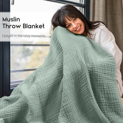 Muslin Blanket 100% Organic Cotton Throw Large 50" X 60" for Bed Couch Summer Gauze Blanket for Adults Lightweight and Breathable Dark Green