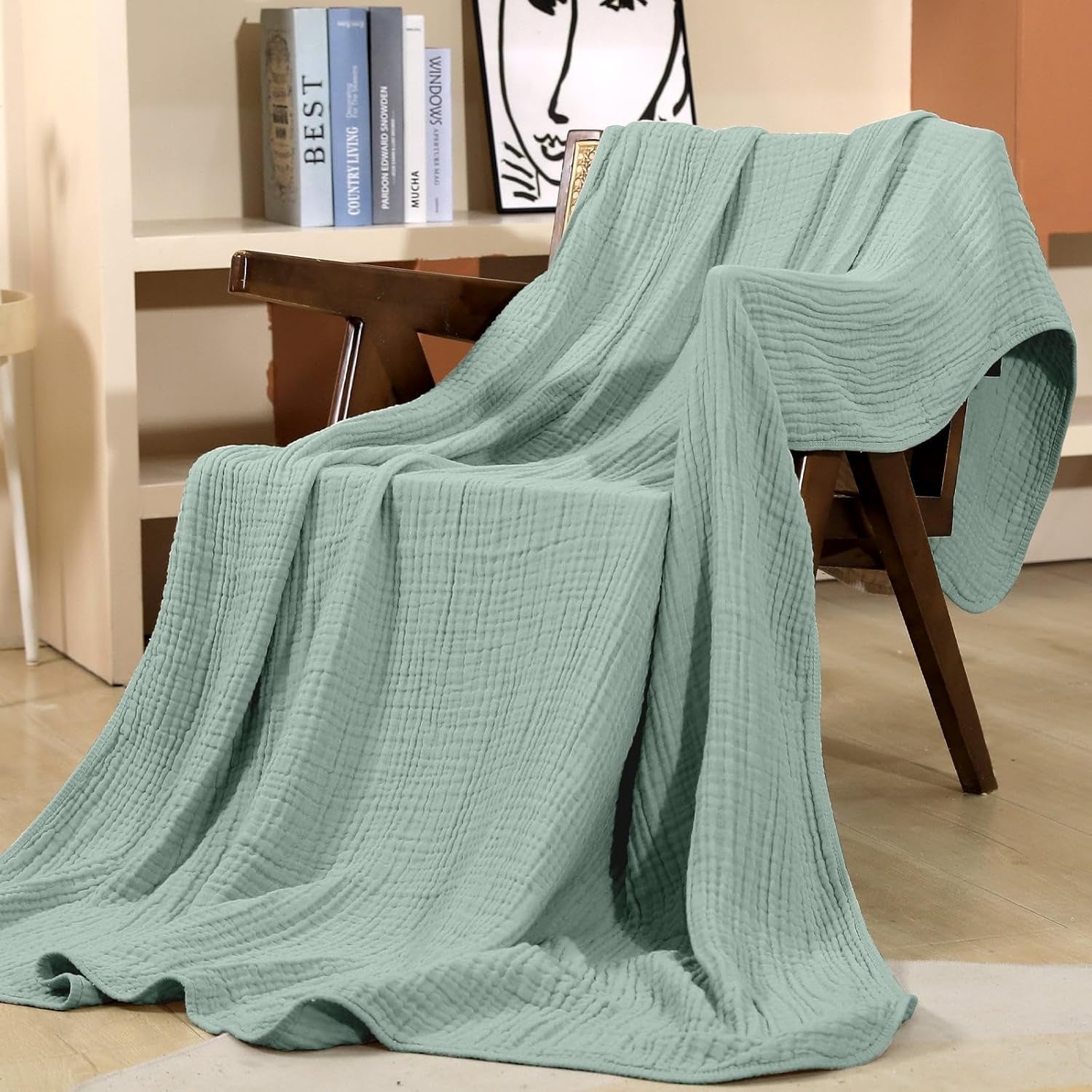 Muslin Blanket 100% Organic Cotton Throw Large 50" X 60" for Bed Couch Summer Gauze Blanket for Adults Lightweight and Breathable Dark Green