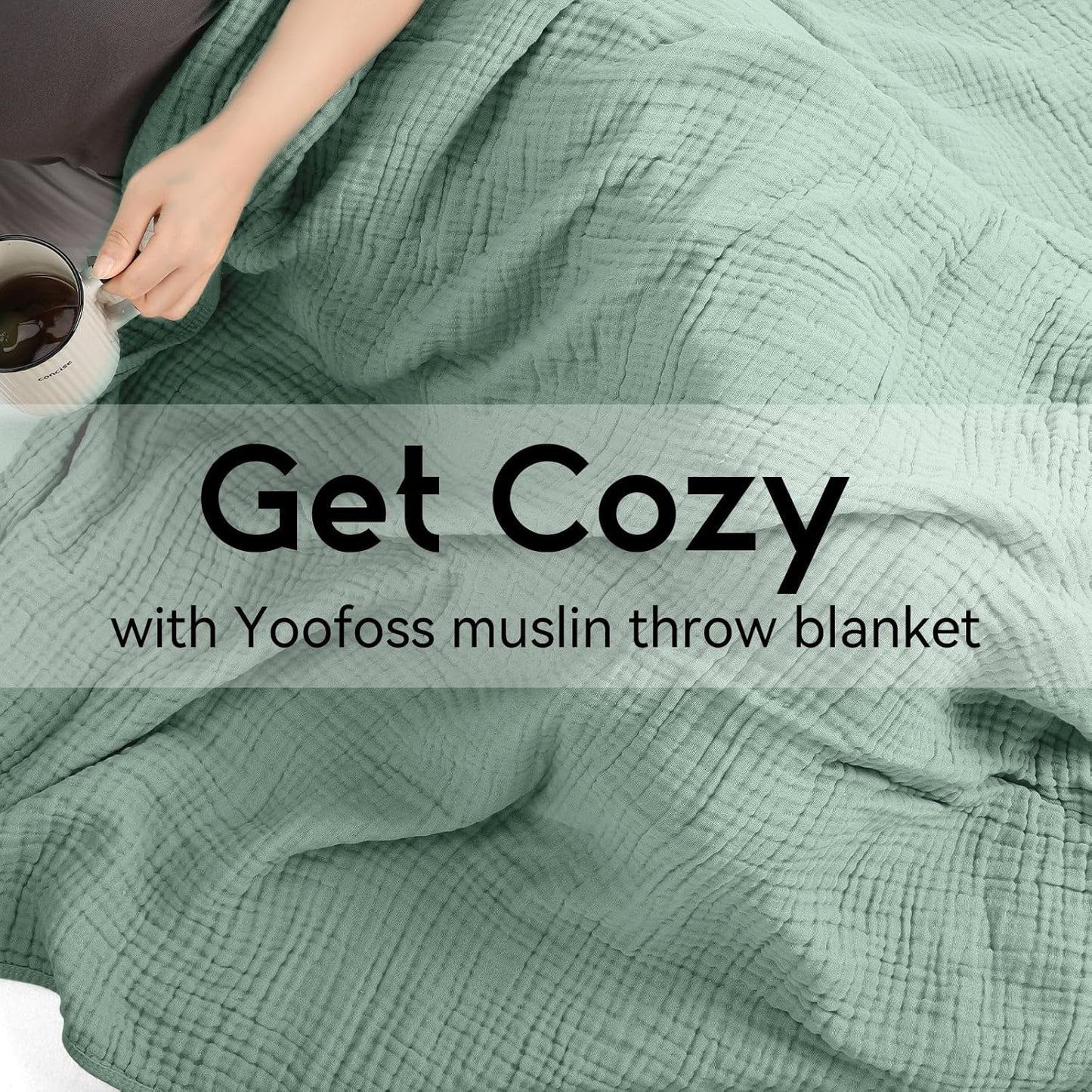 Muslin Blanket 100% Organic Cotton Throw Large 50" X 60" for Bed Couch Summer Gauze Blanket for Adults Lightweight and Breathable Dark Green