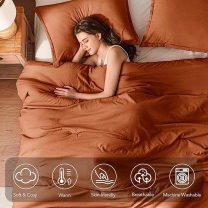 Queen Comforter Set Prewashed Lightweight Quilted Bedding, All Season Breathable down Alternative Solid Terracotta Comforter (90"X90") with 2 Pillowcases