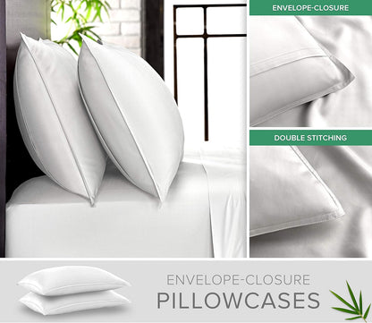 Pure Bamboo Full Sheets, Genuine 100% Organic Viscose Derived from Bamboo Bed Sheet Set, Luxuriously Soft & Cooling, Double Stitching, 2 Year Quality Promise (Full, White)