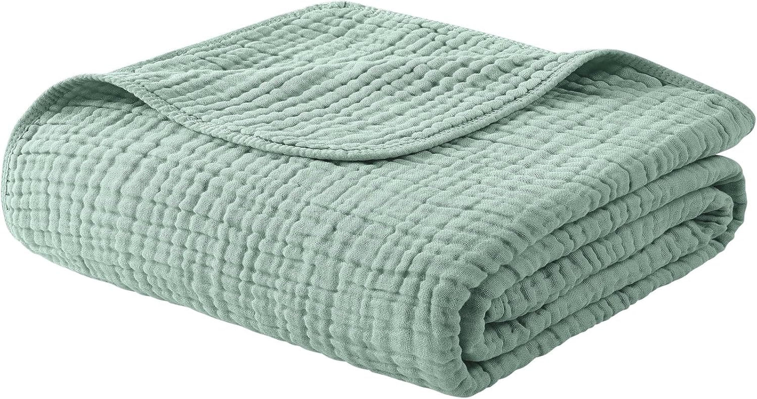 Muslin Blanket 100% Organic Cotton Throw Large 50" X 60" for Bed Couch Summer Gauze Blanket for Adults Lightweight and Breathable Dark Green