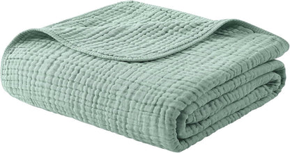 Muslin Blanket 100% Organic Cotton Throw Large 50" X 60" for Bed Couch Summer Gauze Blanket for Adults Lightweight and Breathable Dark Green