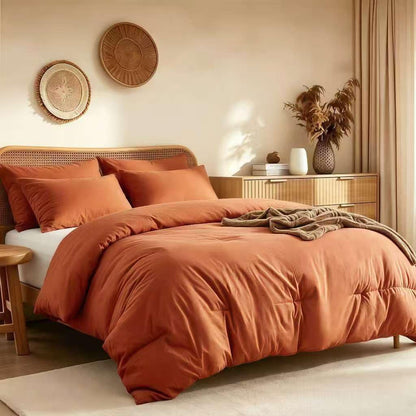 Queen Comforter Set Prewashed Lightweight Quilted Bedding, All Season Breathable down Alternative Solid Terracotta Comforter (90"X90") with 2 Pillowcases